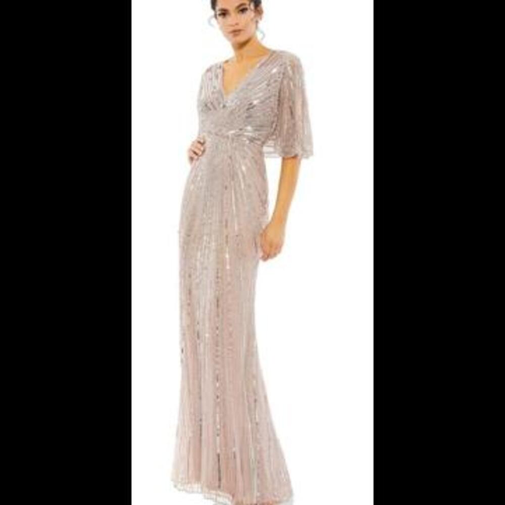 (7) Mac Duggal SEQUINED CAPE SLEEVE GOWN MSRP $698, Sz 10